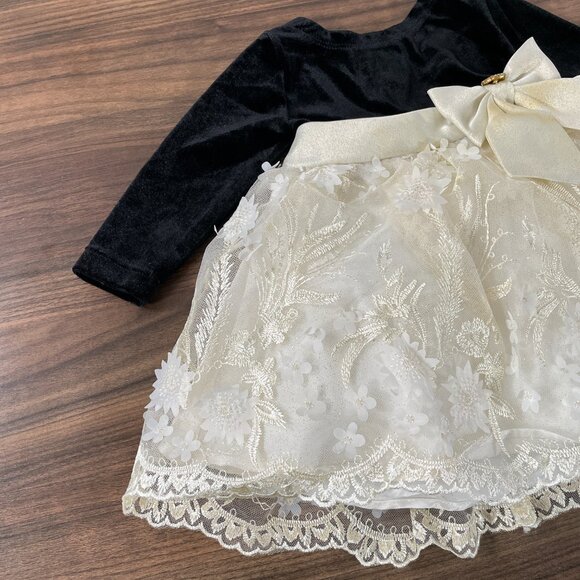 Rare Editions Baby Girls Black & Ivory Holiday Long Sleeve Formal Dress 3-6M - Picture 2 of 14